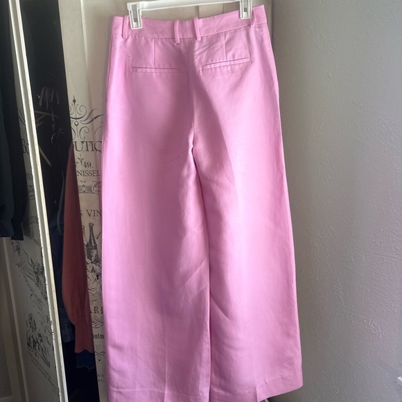 NWT Reiss Raine Tailored Pink Wide-Leg Linen Blend Trouser Pants - Picture 9 of 16